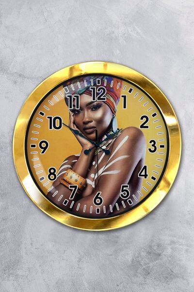 Platin Saat ساعة حائط نسائية أفريقية معدنية ذهبية مقاس 36 سم