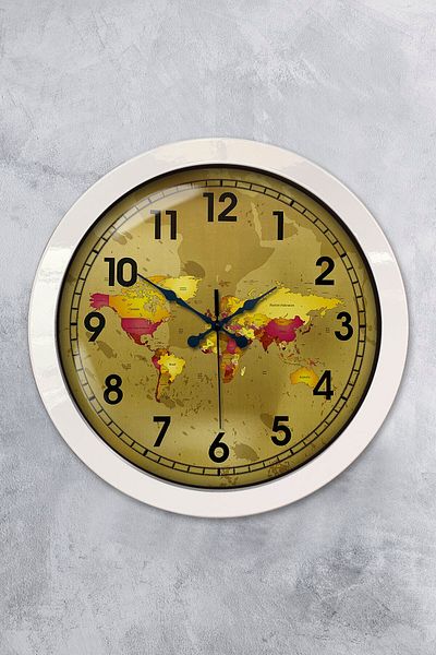 Kasva Concept Gift 36 cm White Metal Map Wall Clock