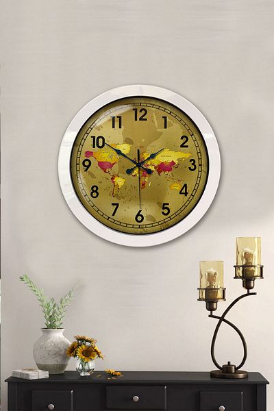 Kasva Concept Gift 36 cm White Metal Map Wall Clock