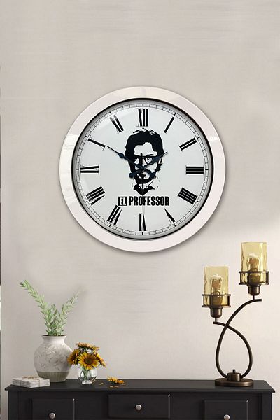 Kasva Concept 36 Cm White Metal Hand Professor Wall Clock