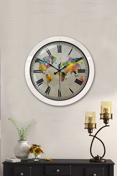 Kasva Concept Gift 36 cm White Metal World Map Wall Clock