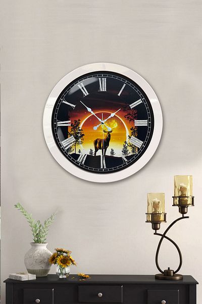 Kasva Concept Gift 36 cm White Metal Deer Wall Clock