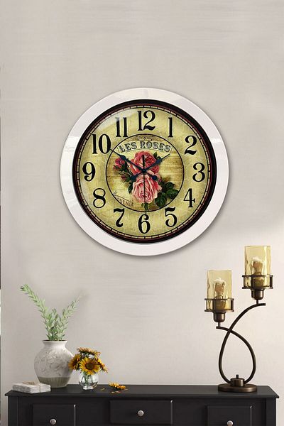 Kasva Concept Gift 36 cm White Metal Rose Wall Clock