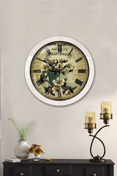 Kasva Concept Gift 36 cm White Metal Flowers Wall Clock