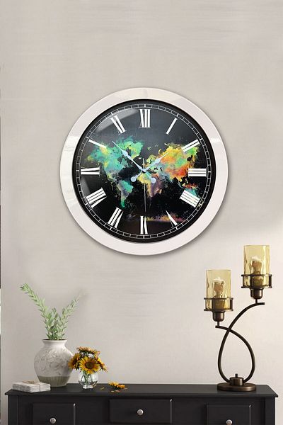 Kasva Concept Gift 36 cm White Metal Map Wall Clock