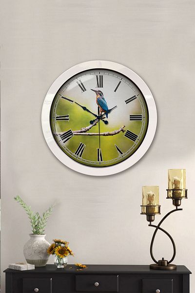 Kasva Concept 36 cm White Metal Bird Wall Clock on Branch