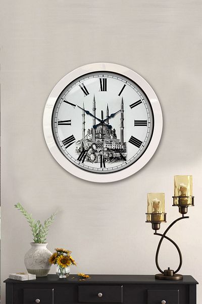 Kasva Concept 36 Cm White Metal Mosque Themed Wall Clock