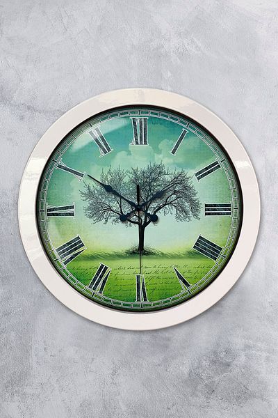 Kasva Concept Gift 36 cm White Metal Plane Tree Wall Clock