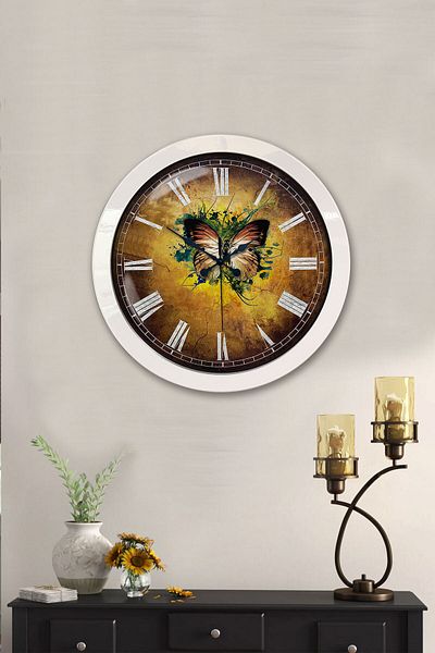 Kasva Concept Gift 36 cm White Metal Butterfly Wall Clock