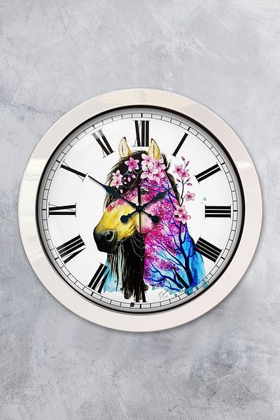 Kasva Concept Gift 36 cm White Metal Horse Wall Clock