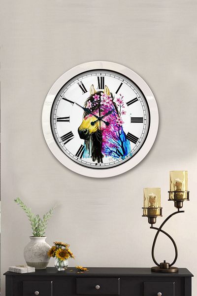 Kasva Concept Gift 36 cm White Metal Horse Wall Clock