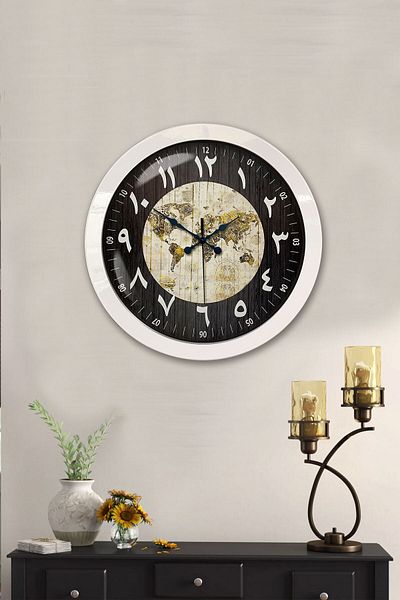 Kasva Concept Gift 36 cm White Metal Arabia Maps Wall Clock