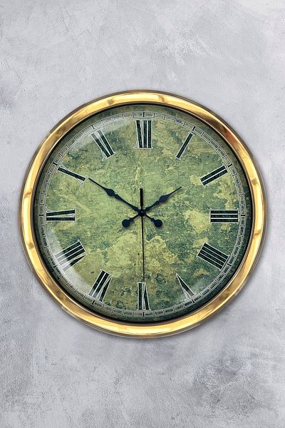 Kasva Concept Gift 40 cm Gold Metal Green Pattern Wall Clock
