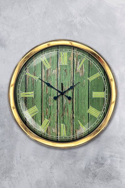 Kasva Concept 40 cm Gold Metal Green Pattern Wall Clock
