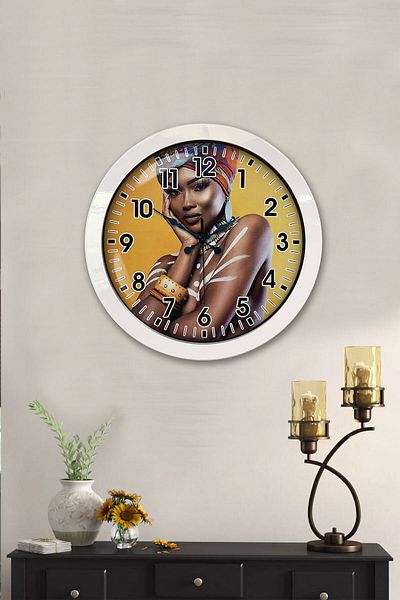 Kasva Concept Gift 36 cm White Metal African Woman Wall Clock