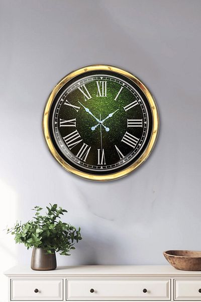 Kasva Concept Gift 40 cm Gold Metal Green Wall Clock
