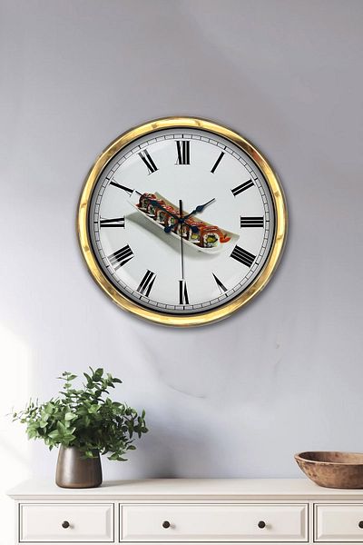 Kasva Concept Gift 40 cm Gold Metal Sushi Wall Clock