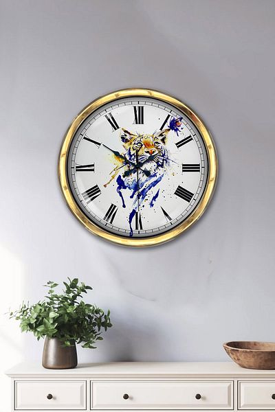 Kasva Concept Gift 40 cm Gold Metal Lynx Wall Clock