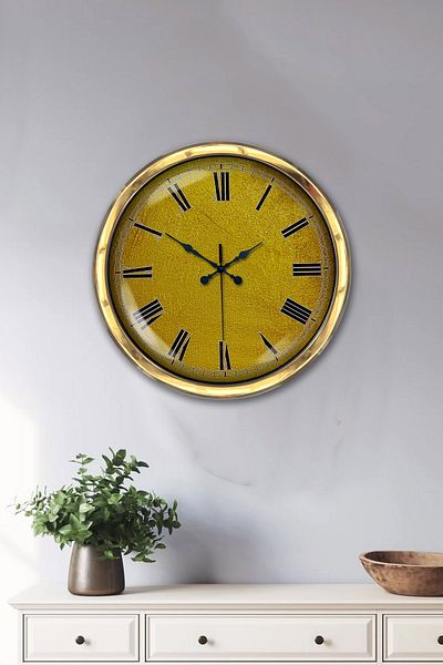 Kasva Concept Gift 40 Cm Gold Metal Yellow Wall Clock