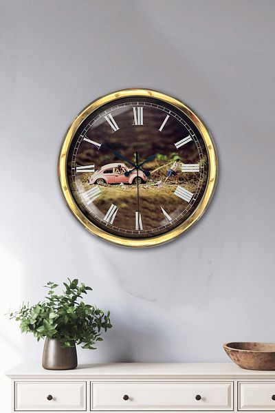 Kasva Concept Gift 40 cm Gold Metal Tosbağa Wall Clock