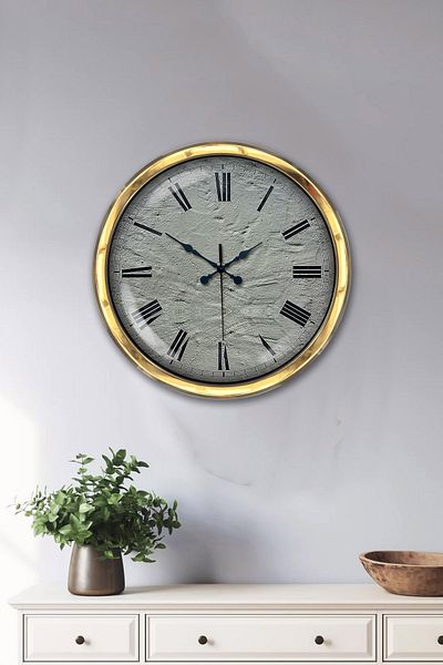Kasva Concept Gift 40 cm Gold Metal Stone Look Wall Clock