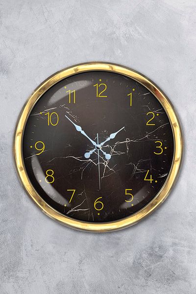 Kasva Concept Gift 40 cm Gold Metal Black Patterned Wall Clock