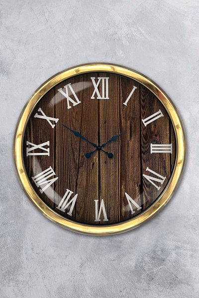 Kasva Concept Gift 40 cm Gold Metal Wood Wall Clock
