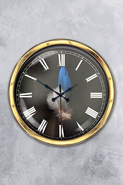 Kasva Concept Gift 40 cm Gold Metal Feather Wall Clock