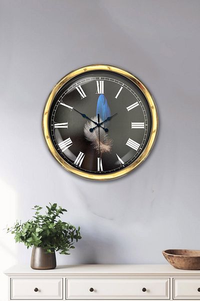 Kasva Concept Gift 40 cm Gold Metal Feather Wall Clock