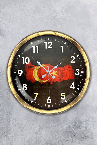 Kasva Concept Gift 40 cm Gold Metal Türkiye Wall Clock