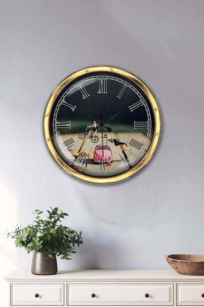 Kasva Concept Gift 40 cm Gold Metal Tosbağa Wall Clock