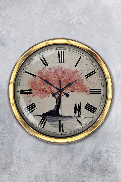 Kasva Concept 40 cm Gold Metal Pink Tree Wall Clock