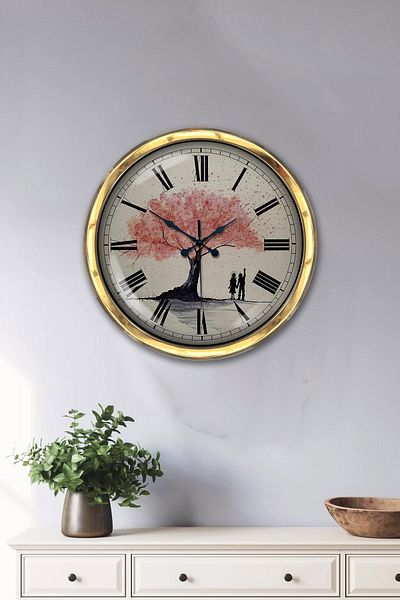 Kasva Concept 40 cm Gold Metal Pink Tree Wall Clock