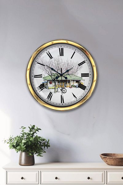 Platin Saat Cadou 40 Cm Ceas de Perete Nostalgie Metal Aur