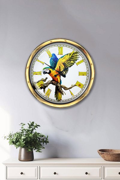Kasva Concept Gift 40 cm Gold Metal Parrot Wall Clock