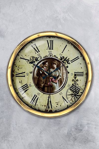 Kasva Concept Gift 40 cm Gold Metal Nostalgia Wall Clock