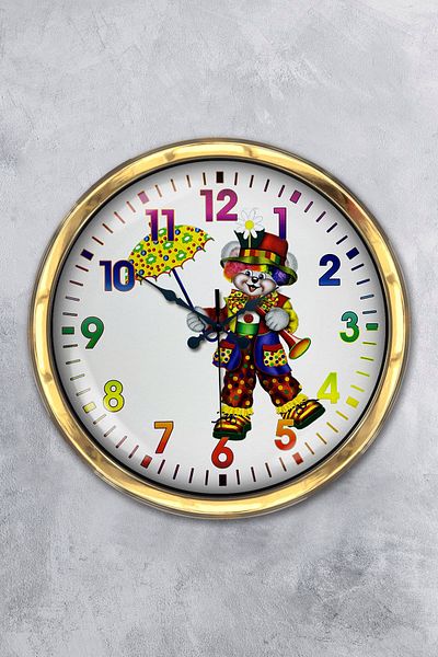 Kasva Concept Gift 40 cm Gold Metal Clown Wall Clock
