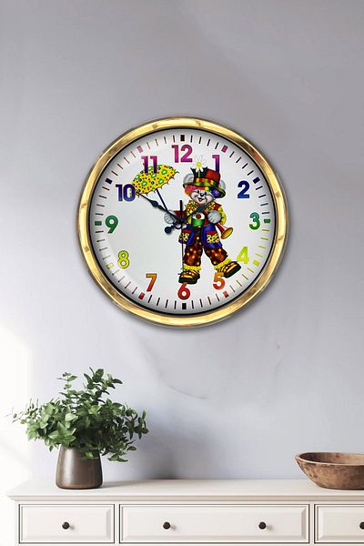 Kasva Concept Gift 40 cm Gold Metal Clown Wall Clock
