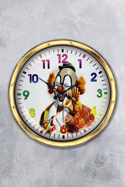 Kasva Concept Gift 40 cm Gold Metal Clown Wall Clock