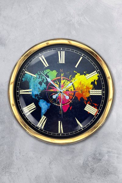 Kasva Concept Gift 40 cm Gold Metal Compass Wall Clock