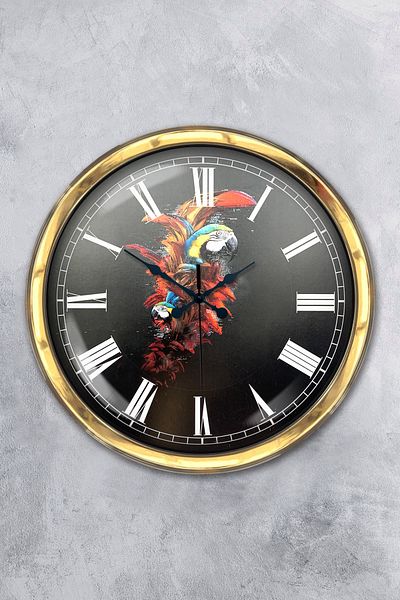 Kasva Concept Gift 40 cm Gold Metal Parrot Wall Clock