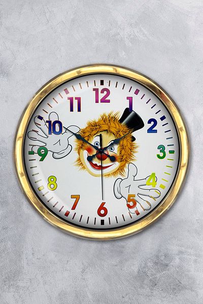 Kasva Concept Gift 40 cm Gold Metal Clown Wall Clock