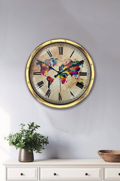 Kasva Concept Δώρο 40 εκ. Χρυσό Μεταλλικό Παγκόσμιο Ρολόι τοίχου