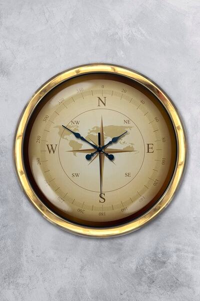 Genel Markalar Hediyelik 40 Cm Gold Metal Pusula Duvar Saati