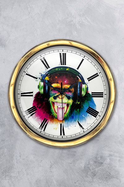 Kasva Concept Gift 40 cm Gold Metal Monkey Wall Clock