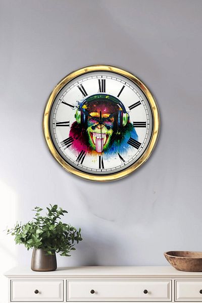 Kasva Concept Gift 40 cm Gold Metal Monkey Wall Clock