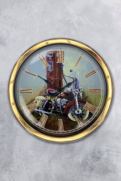 Kasva Concept Gift 40 cm Gold Metal Motorcycle Wall Clock