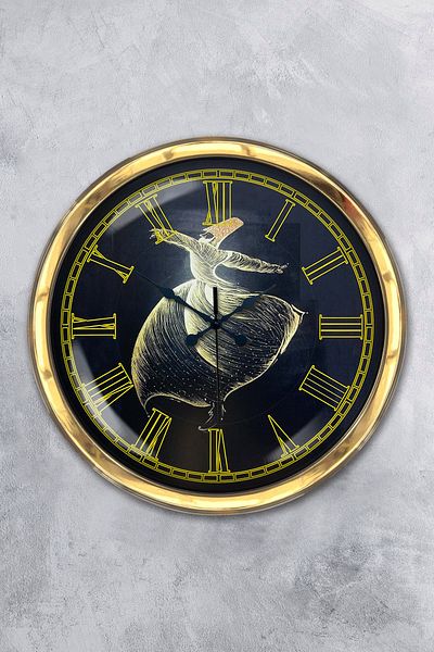 Kasva Concept Gift Decorative 40 cm Gold Metal Mevlana Wall Clock