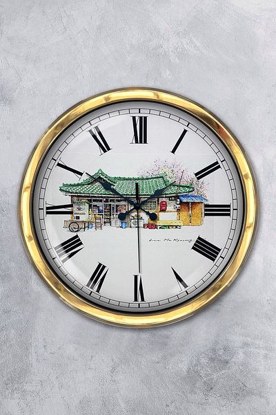 Kasva Concept 40 cm Gold Metal Village Grocery Wall Clock