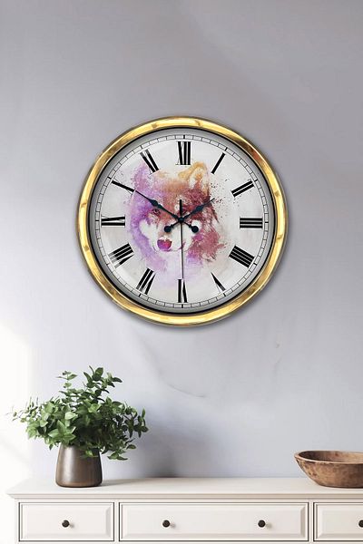 Kasva Concept Gift 40 cm Gold Metal Wolf Wall Clock